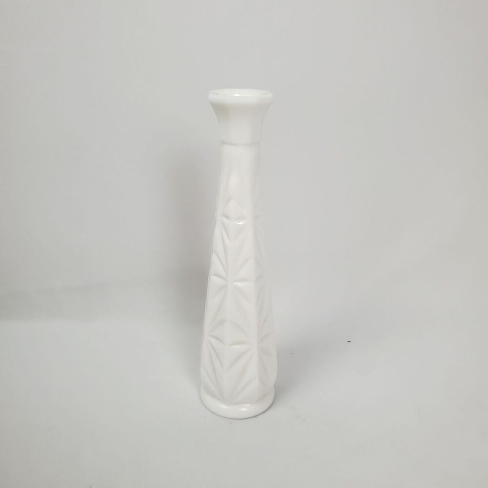 Hoosier Vase 9" Milk Glass Starburst Design Flower Bud Vintage MCM Farm White